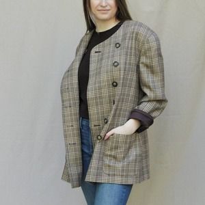 80s Vintage Brown Plaid Wool Blazer, Carlisle